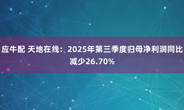 应牛配 天地在线：2025年第三季度归母净利润同比减少26.70%