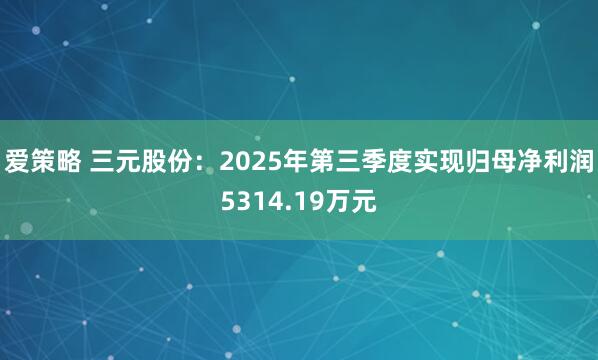 爱策略 三元股份：2025年第三季度实现归母净利润5314.19万元